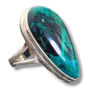 Sterling Silver Large Chrysocolla Gemstone Ring Size 6 1/2